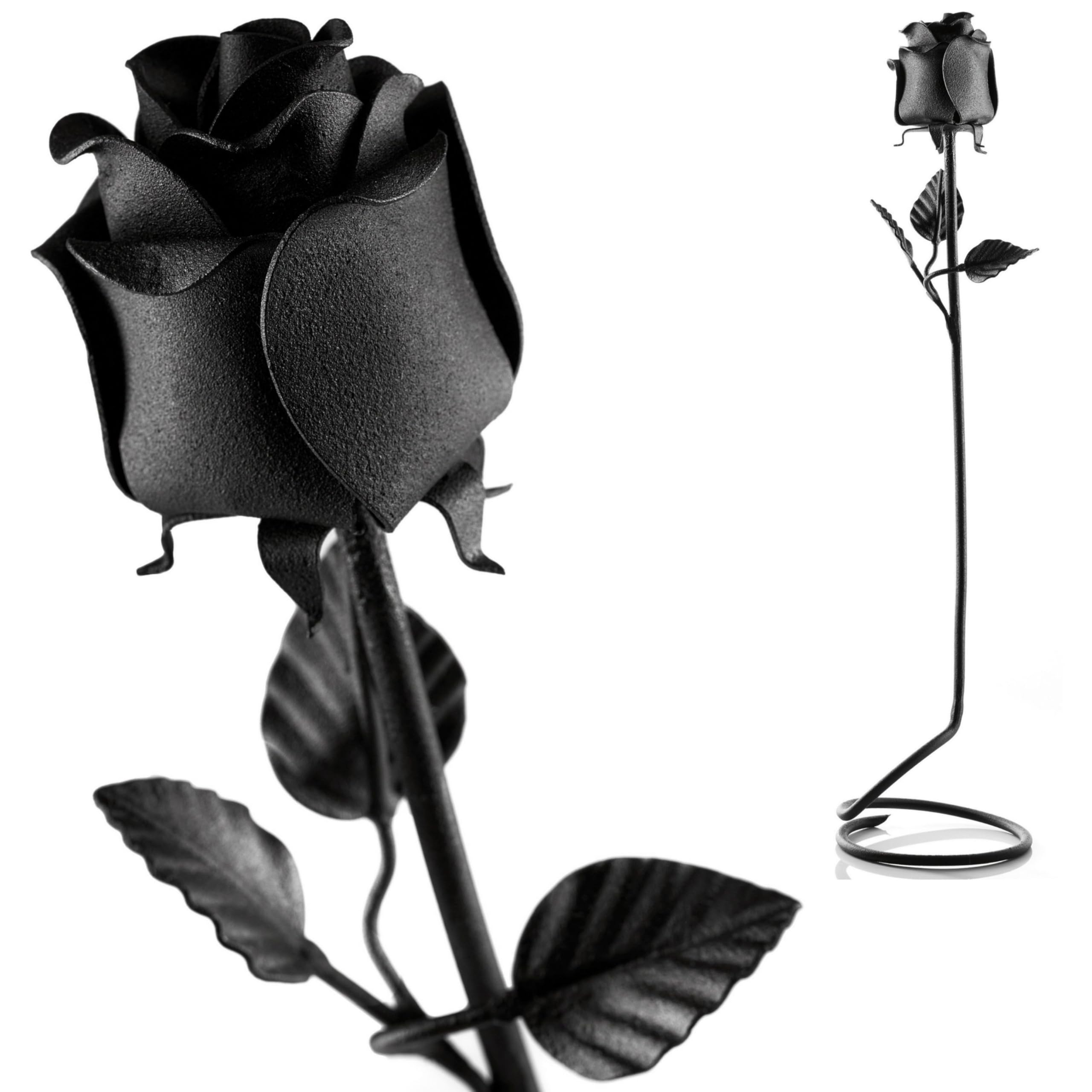 NOVECRAFTO Handmade Forged Black Iron Rose with Stand - 6th Iron Wedding for Her or Him - Eternal Metal Flower for 11 Year Steel Anniversary, Romantic Gift for Wife, Husband