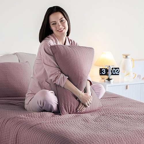 Miniatura 6 de KASENTEX Juego de colcha de microfibra alternativa de plumón blanco, lavable a máquina, 2 fundas, morado malva, color morado crepúsculo, tamaño King