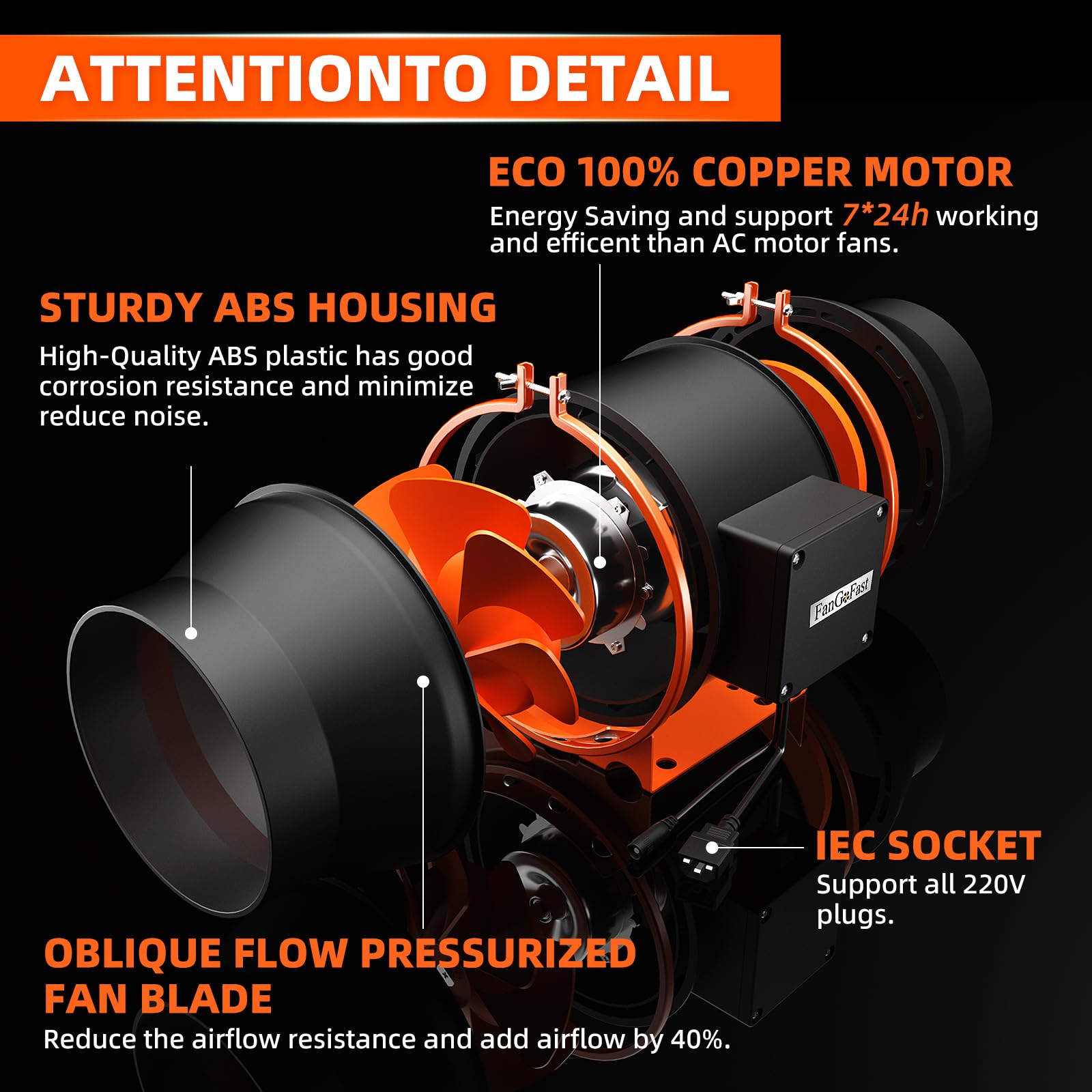 FanGoFast Ventilatore Aspirazione da 150 mm regolabile, 684 m³/h, aspiratore fumo, ideale per la ventilazione e estrattore aria, 230 V, con spina europea e cavo di alimentazione da 1,5 m