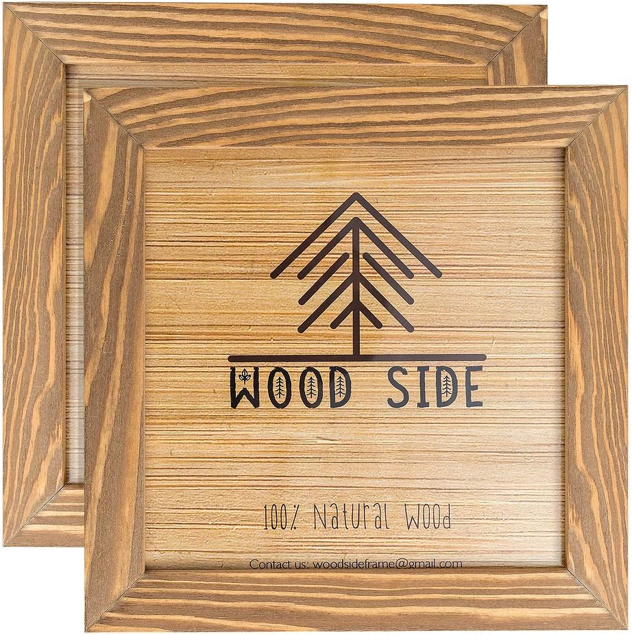 Rustic Wooden Square Picture Frame 4x4 Inch - Set of 2-100% Natural Solid Eco Distressed Wood for Wall Mounting and Tabletop Photo Frame - Walnut