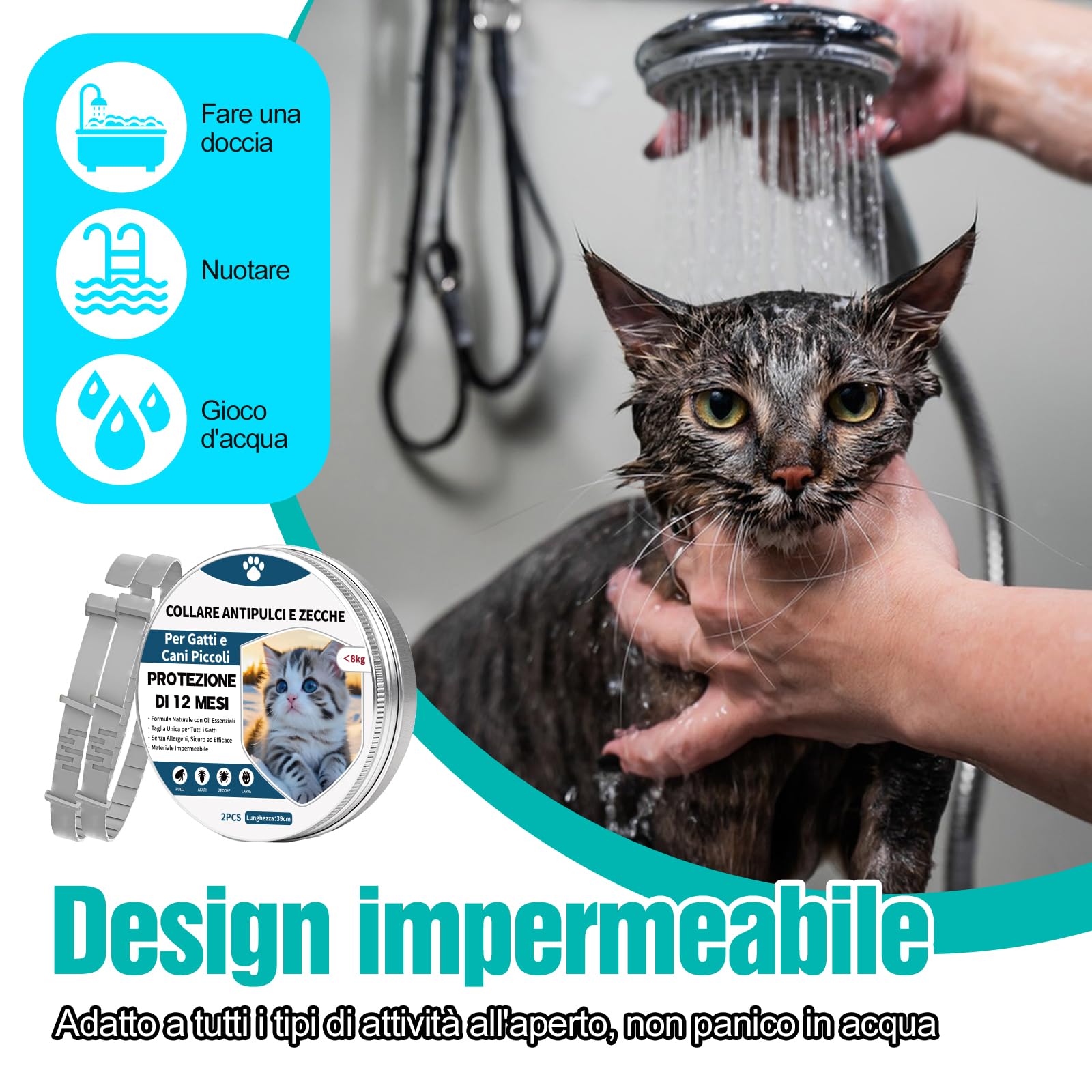 2 Pezzi Antiparassitario Per Cani,Collare Antipulci per Cane,Realizzato Con Oli Essenziali Naturali, Sicuro ed Efficace, Universale per Cani e Gatti,Protegge per 12 Mesi (piccolo cane e gatti)