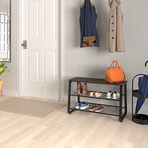 Miniatura 2 de ClosetMaid Zapatero de 3 niveles, marco de metal, estantes de alambre, asiento de madera, entrada, pasillo, sala de estar, organizador de vestíbulo,