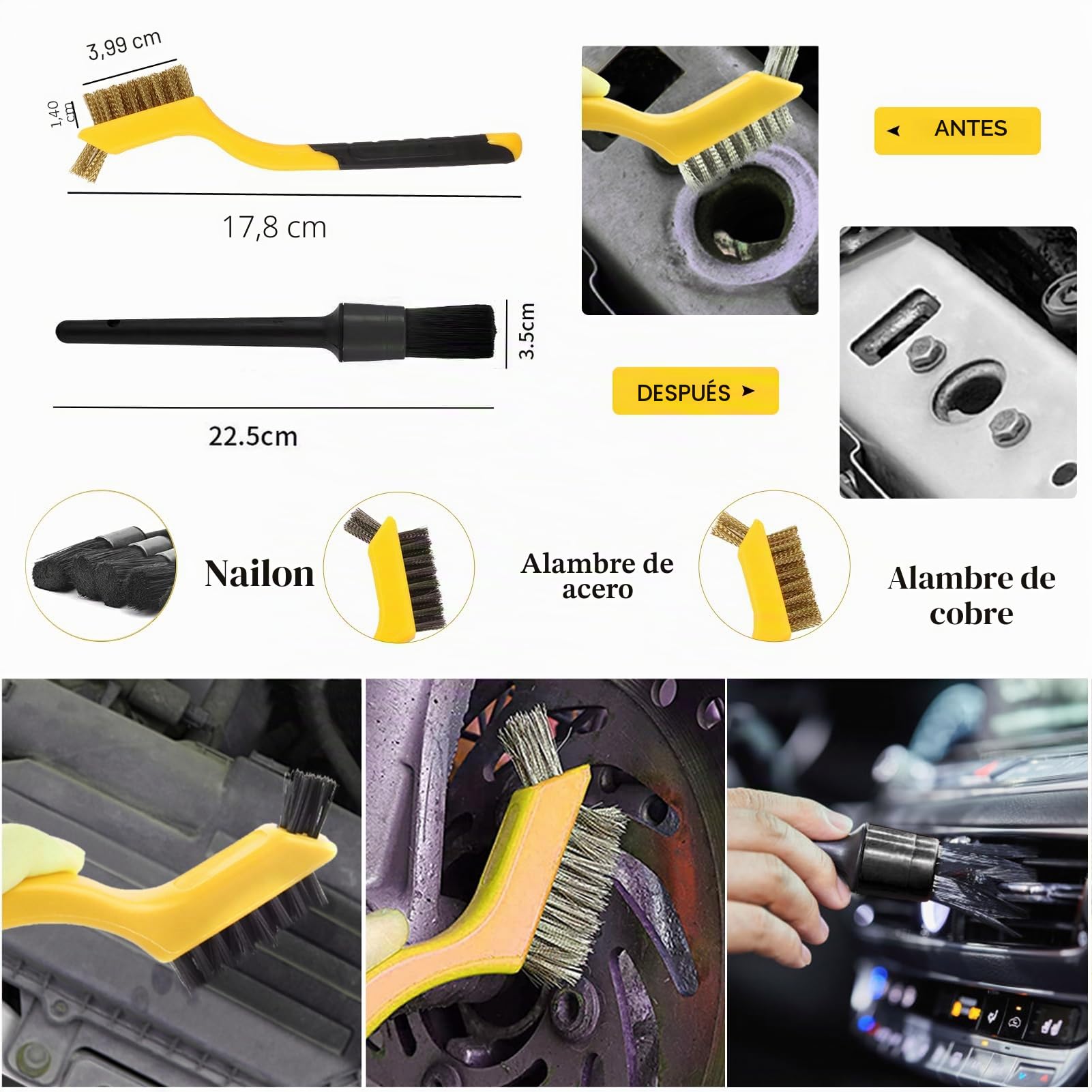 Kit de limpieza de coche, 62 pulgadas, guante de fregona con mango largo, juego de cepillos de detalles de coche, suministros completos de limpieza de coche