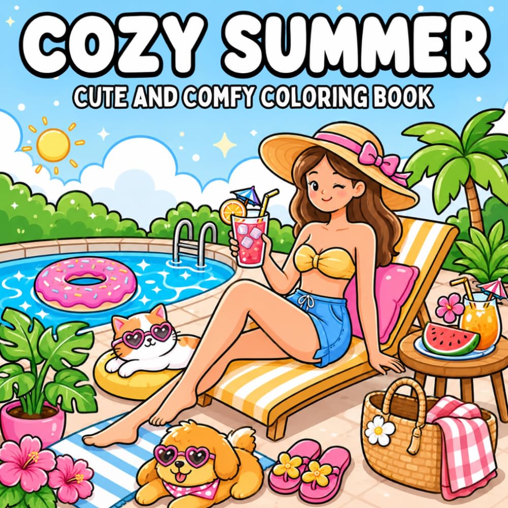 Cozy Summer: Cute and Comfy coloring book, 50 Cozy Summer Scenes to Color