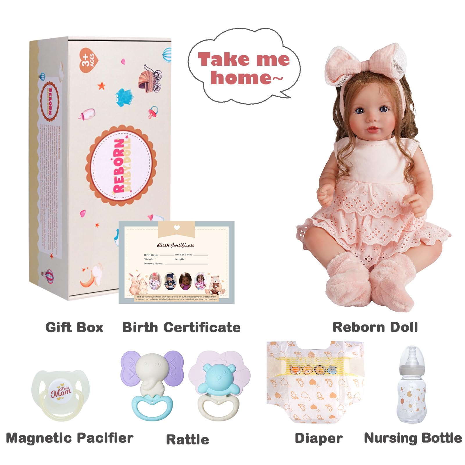 BABESIDE Reborn Puppe Mädchen – 50 cm lebensechtes Reborn-Baby mit langem Haar, weichem Stoffkörper, Kleidung & Zubehör – realistische Babypuppe für Kinder ab 3 Jahren