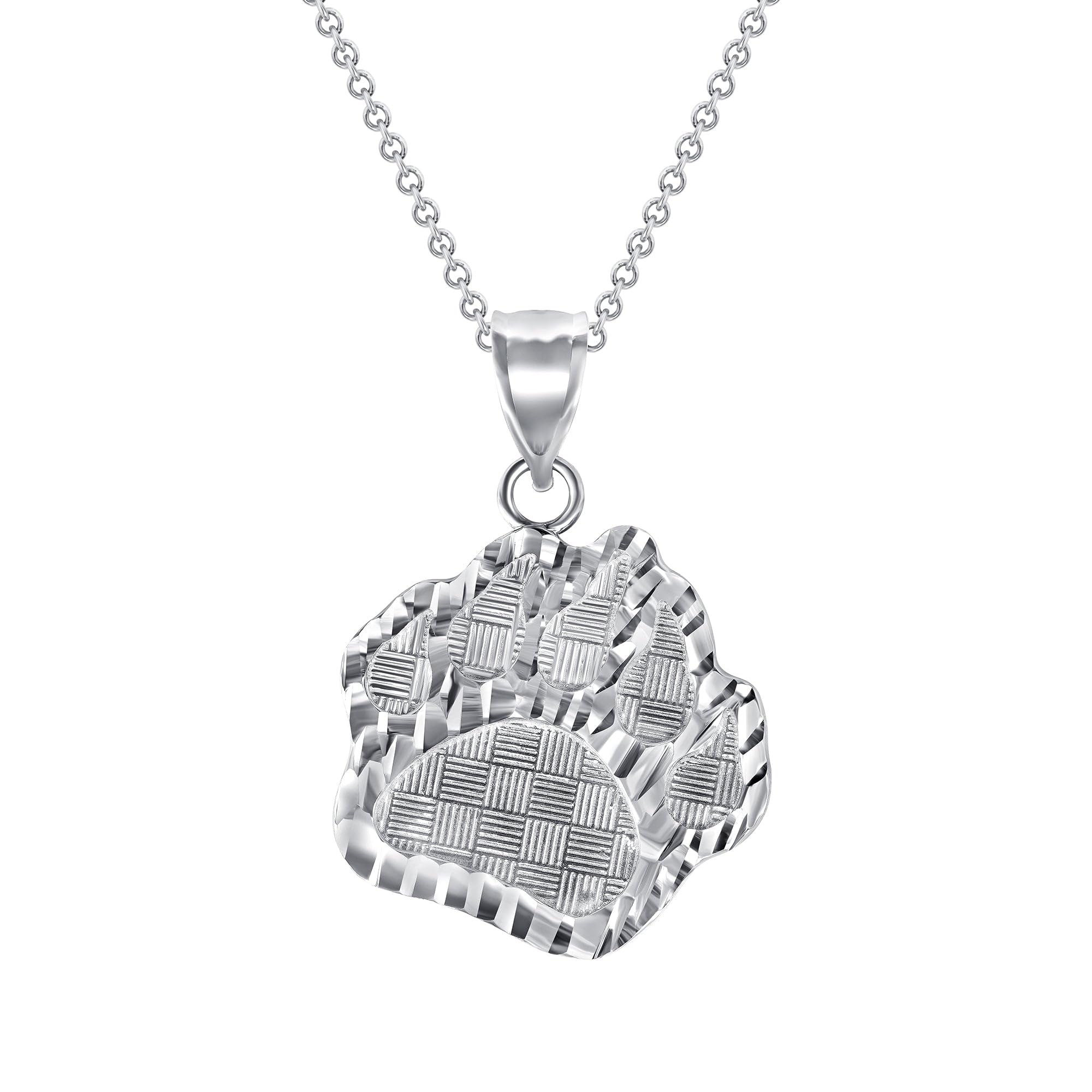 Takar Solid Sterling Silver Diamond-Cut Paw Print Pattern Pendant Necklace, 16