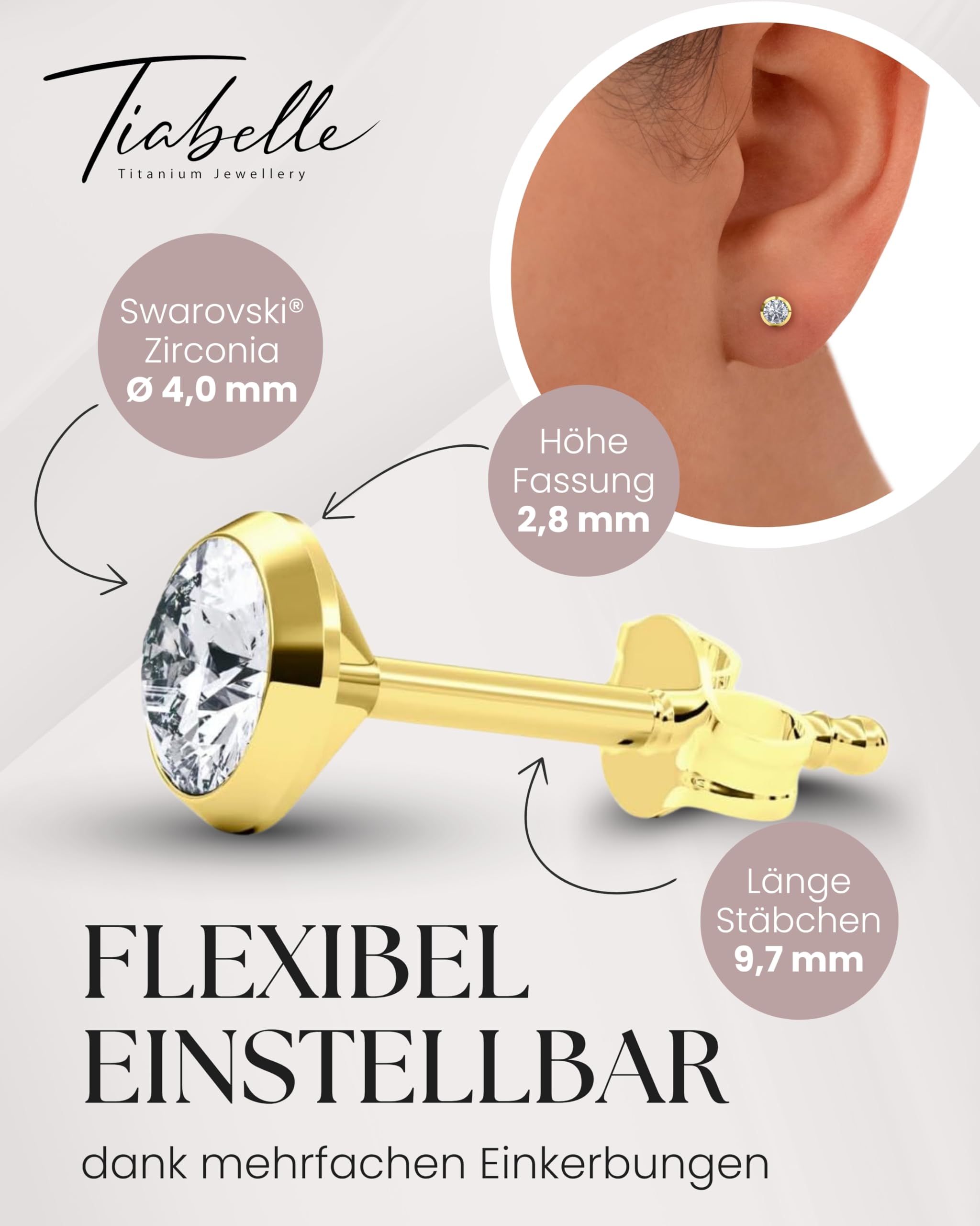 TIABELLE – Ohrstecker TRUMPET aus Titan mit funkelnden Zirconia Steinen | Hautverträgliche Ohrringe in zeitlosem Design | Leichter Damen Ohrschmuck für besondere Anlässe, Alltag und als Geschenk