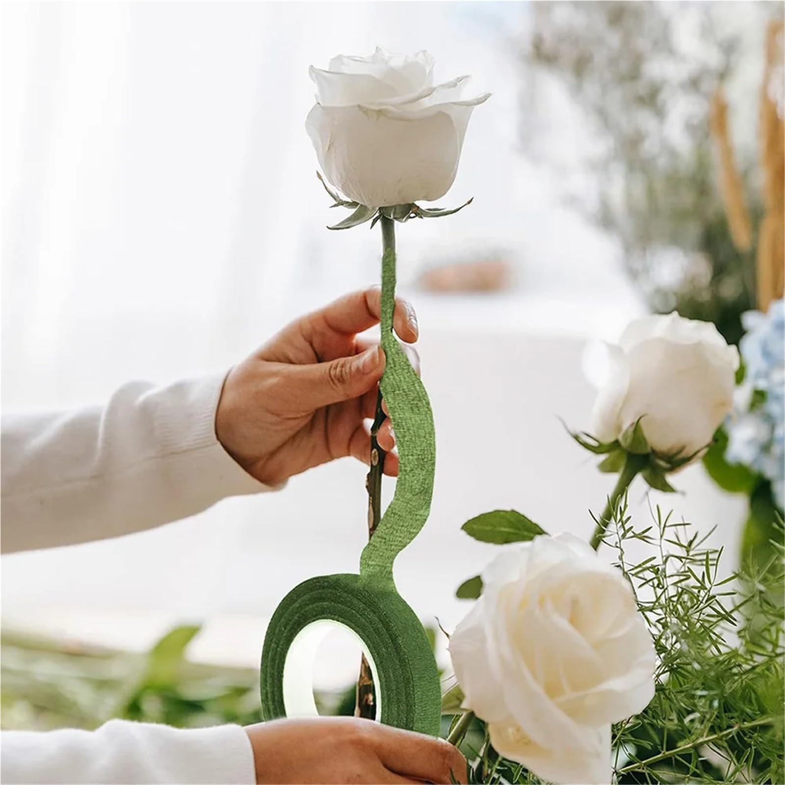 6 Stück DIY Bastelbedarf Grünes Papierband Blumenband Hochzeit Blumenstrauß Selbstklebendes Zubehör Arrangement Stiel Wrap Dekor Für Floristik