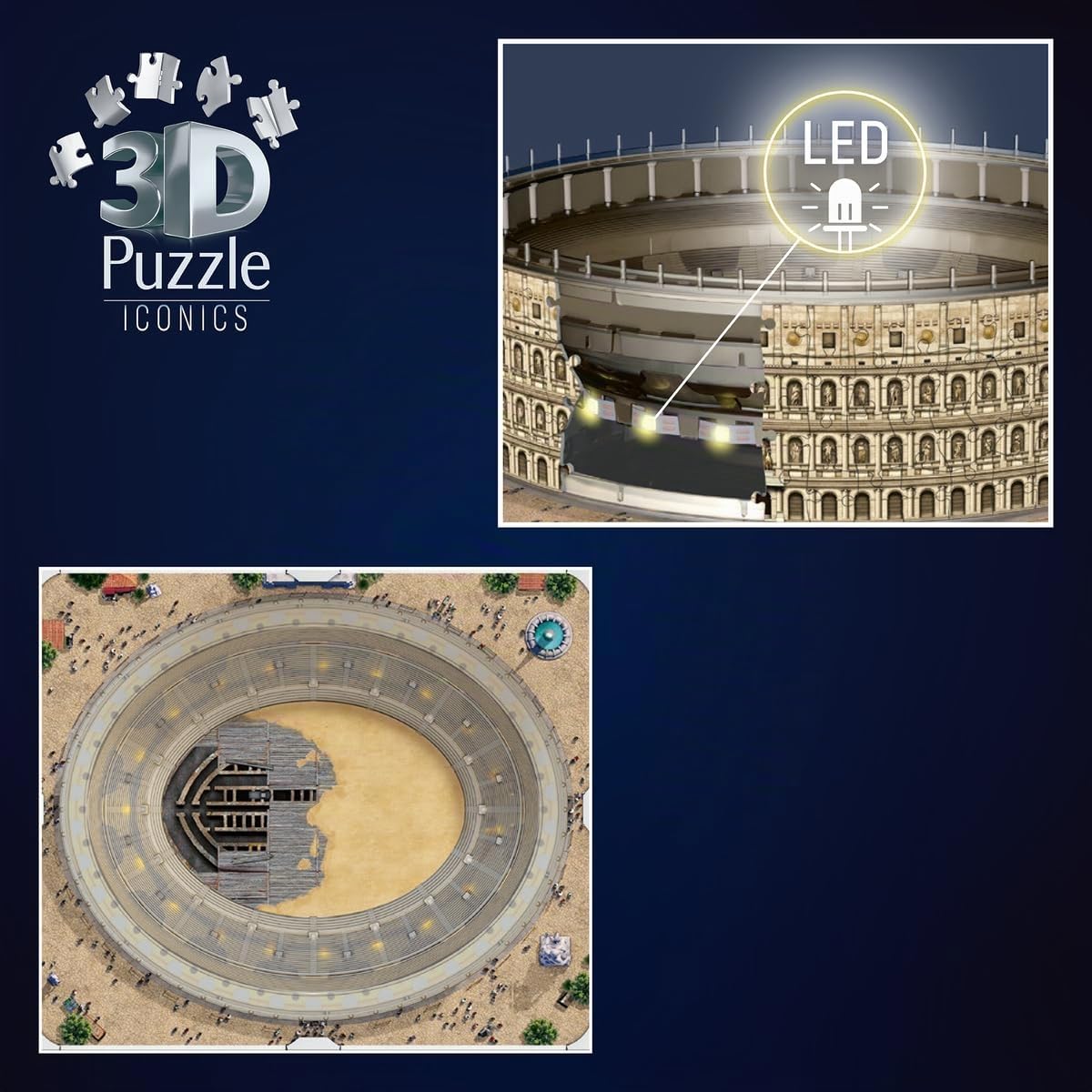 Ravensburger - Puzzle 3D Colisée Lumineux - Monument à Construire sans Colle - 216 Pièces - Socle LED Multicolore - Dès 10 Ans - Lampe Déco - 12008034