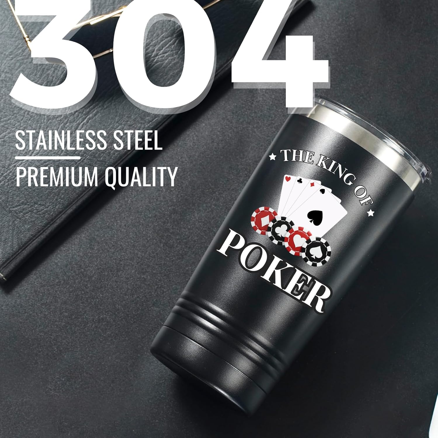 Onebttl Poker Gifts for Men, Unique Poker Player Gifts - The King of Poker - 20oz Tumbler Gifts for Poker Lovers, Birthday Gifts, Christmas Gifts, Gift Box and Card Included - Image 3