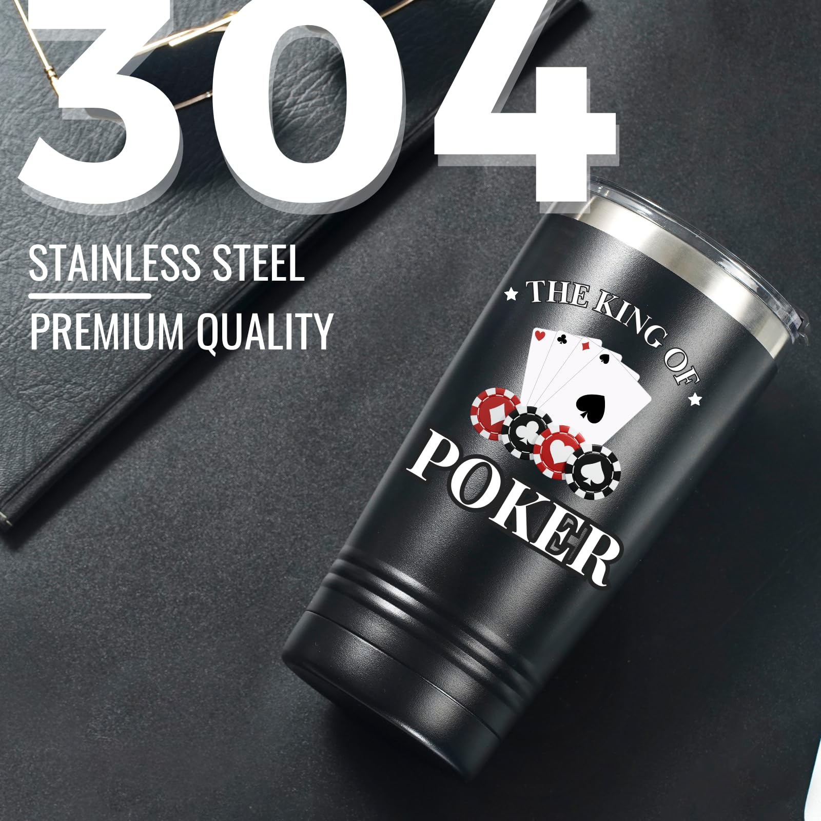 Onebttl Poker Gifts for Men, Unique Poker Player Gifts, 20oz Tumbler for Poker Lovers, Gifts for Birthday, Christmas, Gift Box and Card Included - King