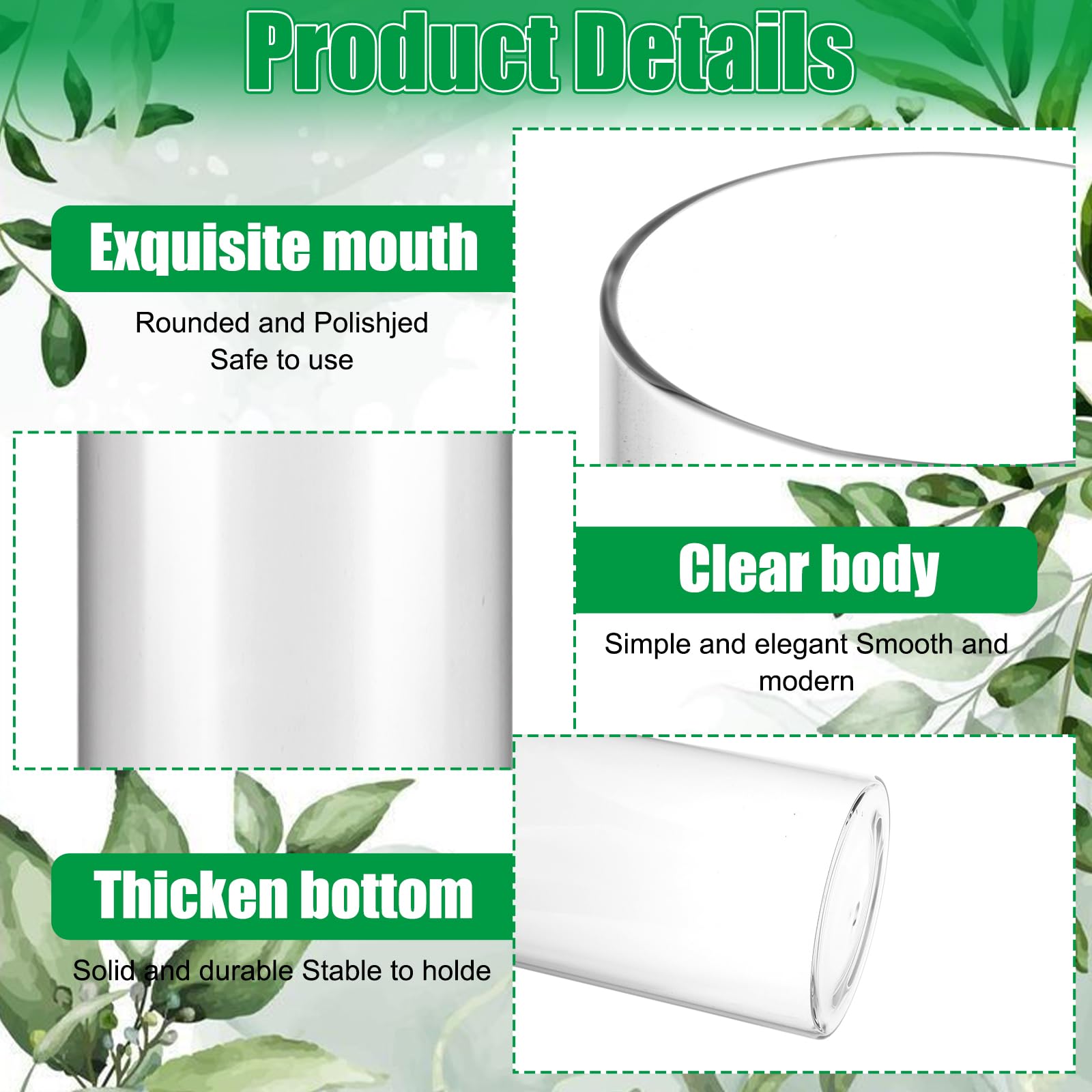 4 vasi in vetro grandi da 30 cm, cilindri, rotondi, per orchidee, rose, tulipani, erba della pampa, decorazione da tavolo, candele, ecc
