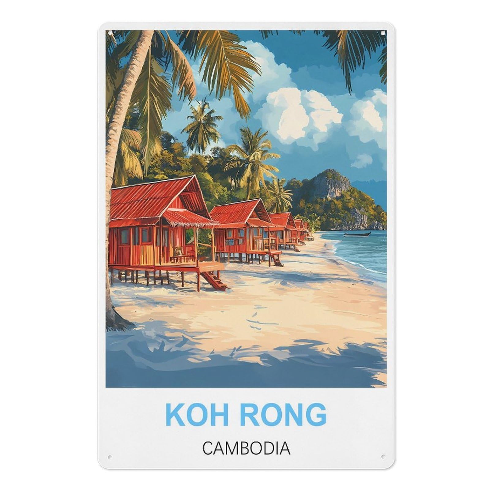 Koh Rong Cambodia Retro Design Tin Paintings Vintage Tin Sign 08x12inch(20x30cm) Wall Art for Home Office Bedroom Living Room Cafes Wall Decor
