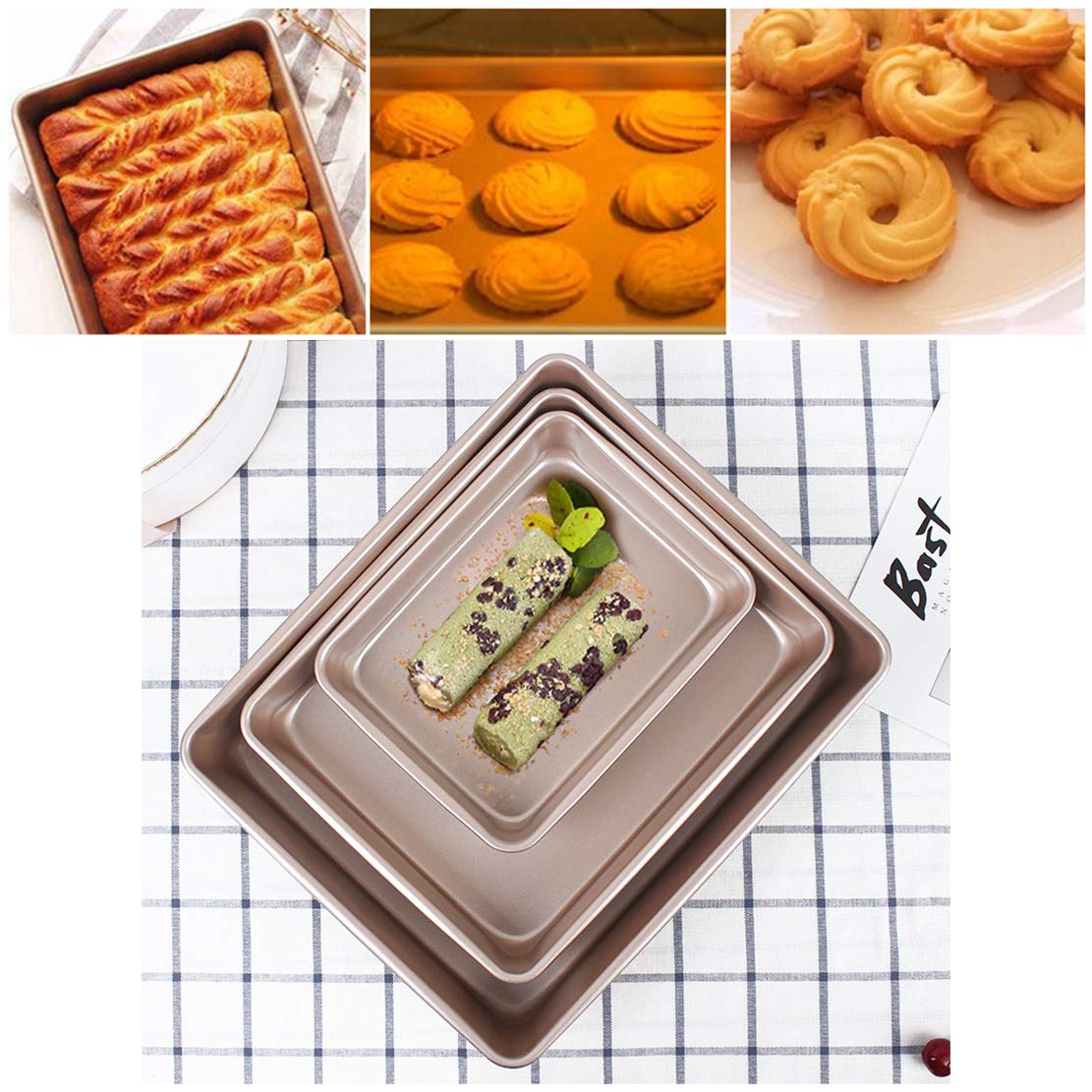 Juego de 3 moldes cuadrados profundos antiadherentes para hornear de acero al carbono para bodas, cumpleaños, Navidad, perfectos para pasteles de horno de 9, 11 y 13 pulgadas