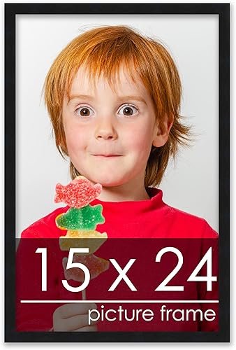 Marco de fotos de madera negro contemporáneo de 15 x 24 pulgadas con plexiglás acrílico UV, parte trasera de tablero de espuma y accesorios incluidos