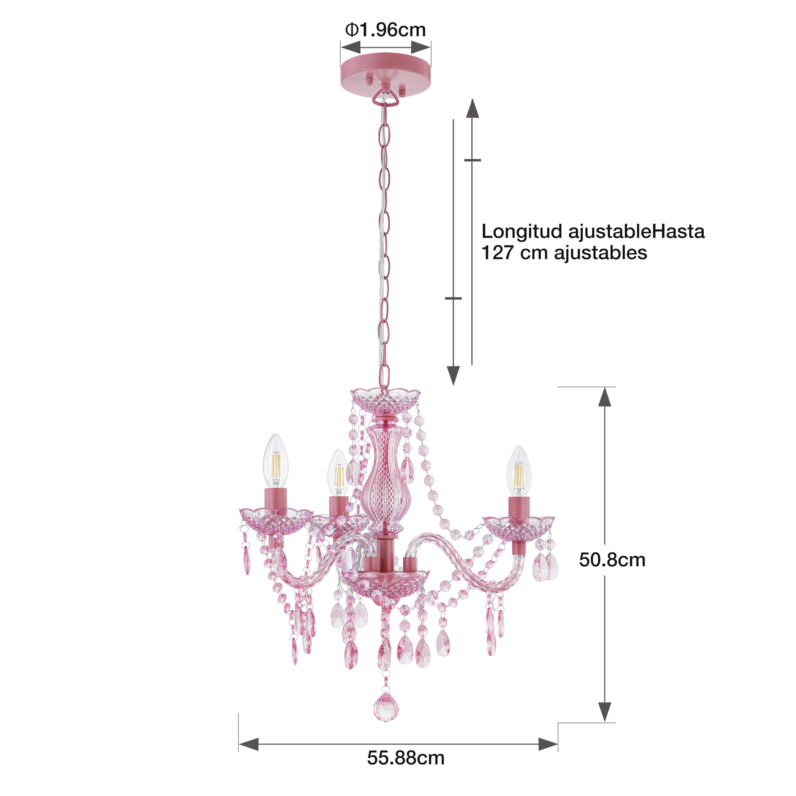 GyroVu Lampadario per Soggiorno, Mini Lampada a Sospensione con 3 Luci in Acrilico con Catena Regolabile, Lampada da Soffitto Rosa per Sala da Pranzo, Soggiorno, Camera da Letto