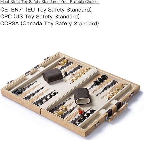 Miniatura 3 de Juegos de backgammon de 15 pulgadas para adultos, juego de mesa clásico con funda de backgammon de cuero plegable, exterior de cuero e interior de