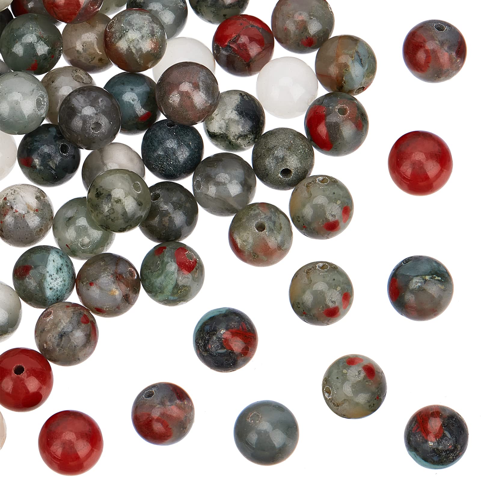 OLYCRAFT 86pcs Natural African Bloodstone Beads 8mm Round Gemstone Beads with Hole Energy Stone Loose Beads for Bracelet Necklace Jewelry Making