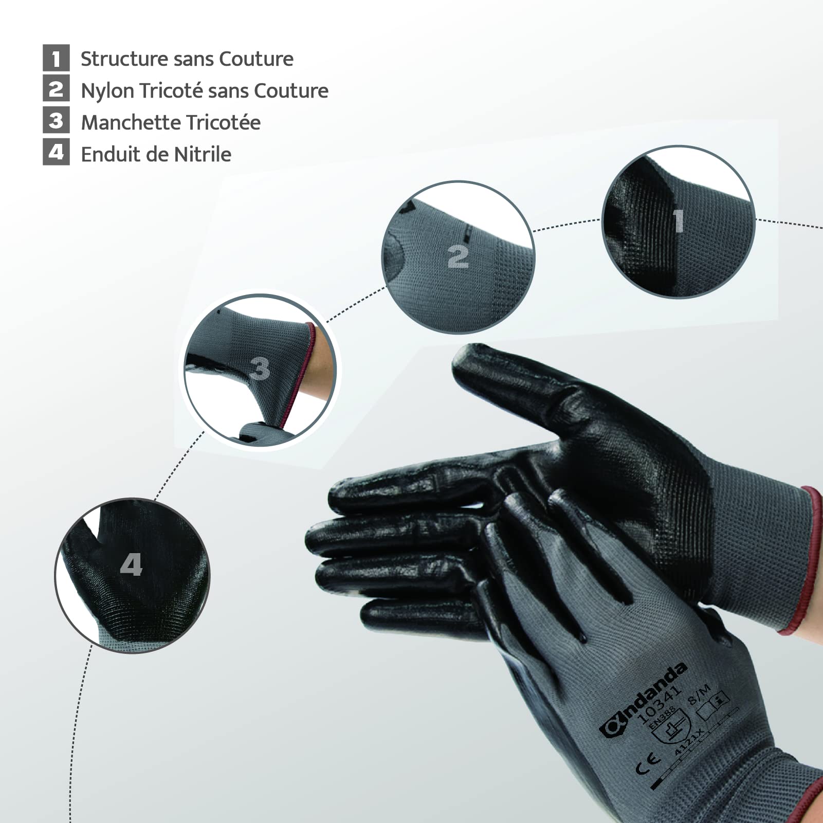 ANDANDA Guantes de Trabajo de Seguridad,proporcionan revestimiento antideslizante,revestimiento de nitrilo,excelente agarre,guantes protectores,para almacenamiento,logística,etc,Talla S,120 pares