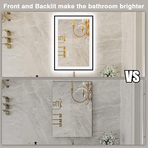 Miniatura 6 de Espejo LED cuadrado de 38 x 38 pulgadas para baño, marco de aluminio negro (frontal y retroiluminado), espejo de tocador antivaho con luces, luz