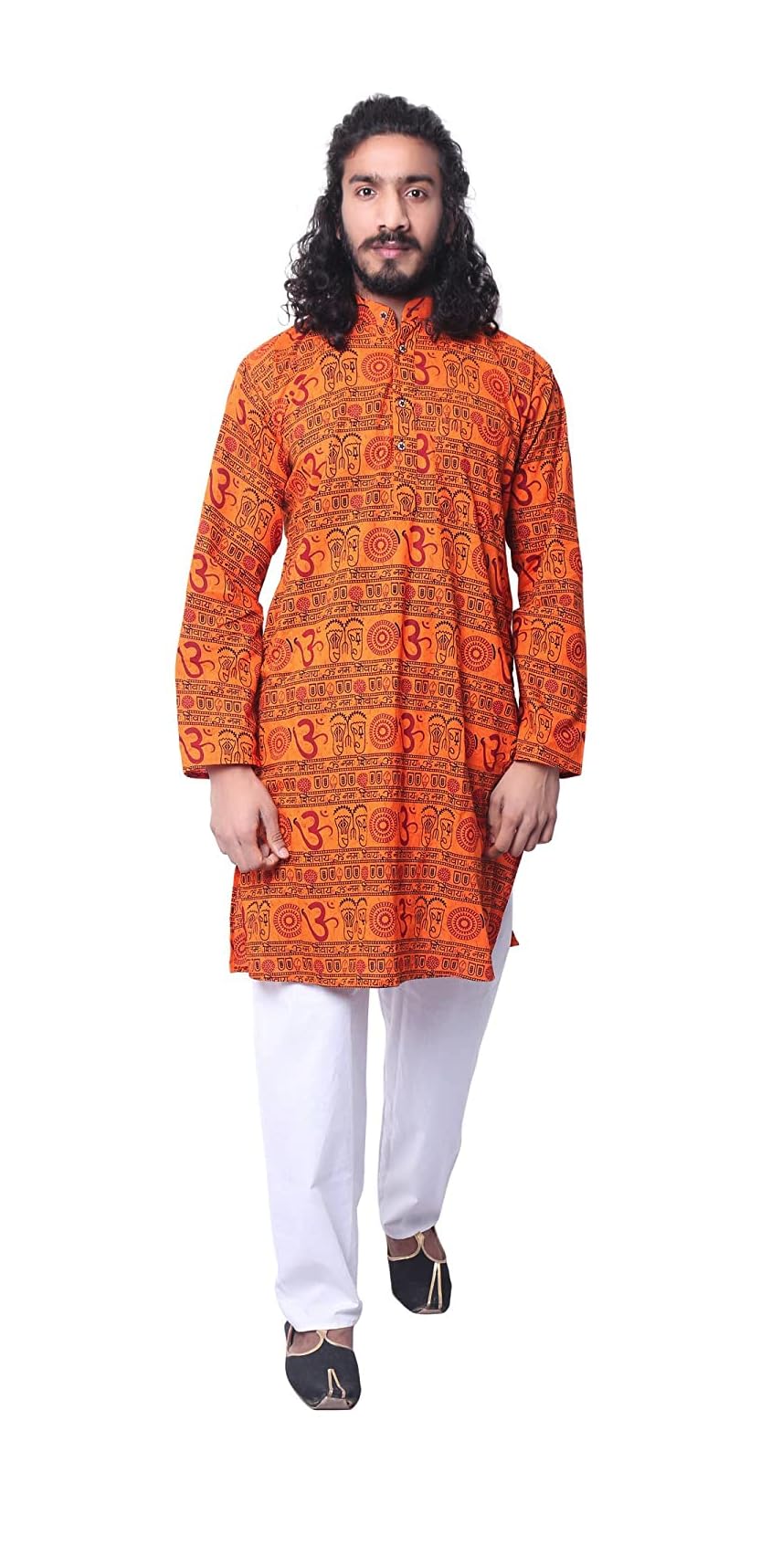aaryavar Men's Cotton - OM Printed - Kurta Pyjama Set for Mandir/Temple Function-picture-33