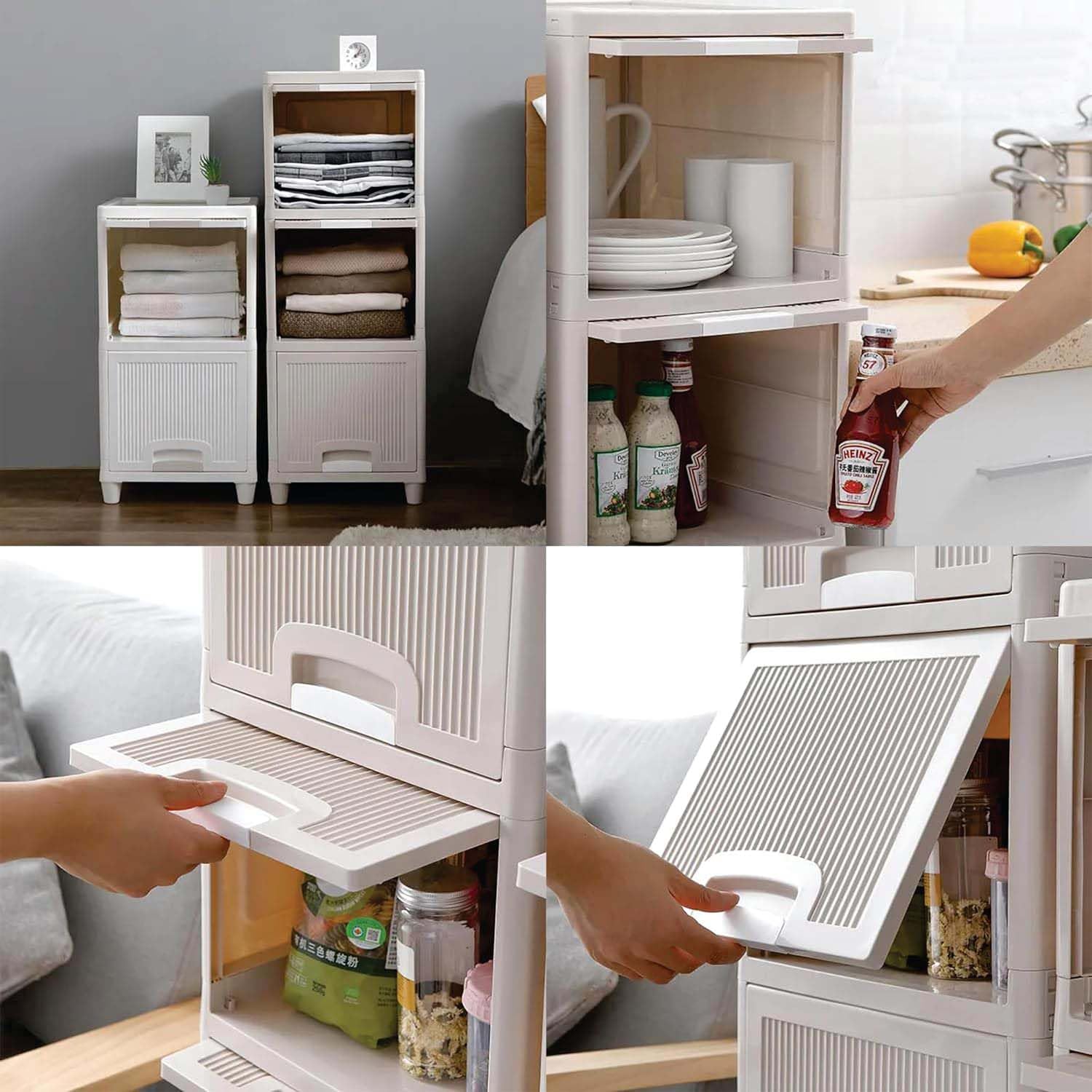 Arena 4 Tier Storage Cabinet for Clothes - Portable Plastic Wardrobe Almirah With Adjustable Shelves for Home (Model 1, White) 3