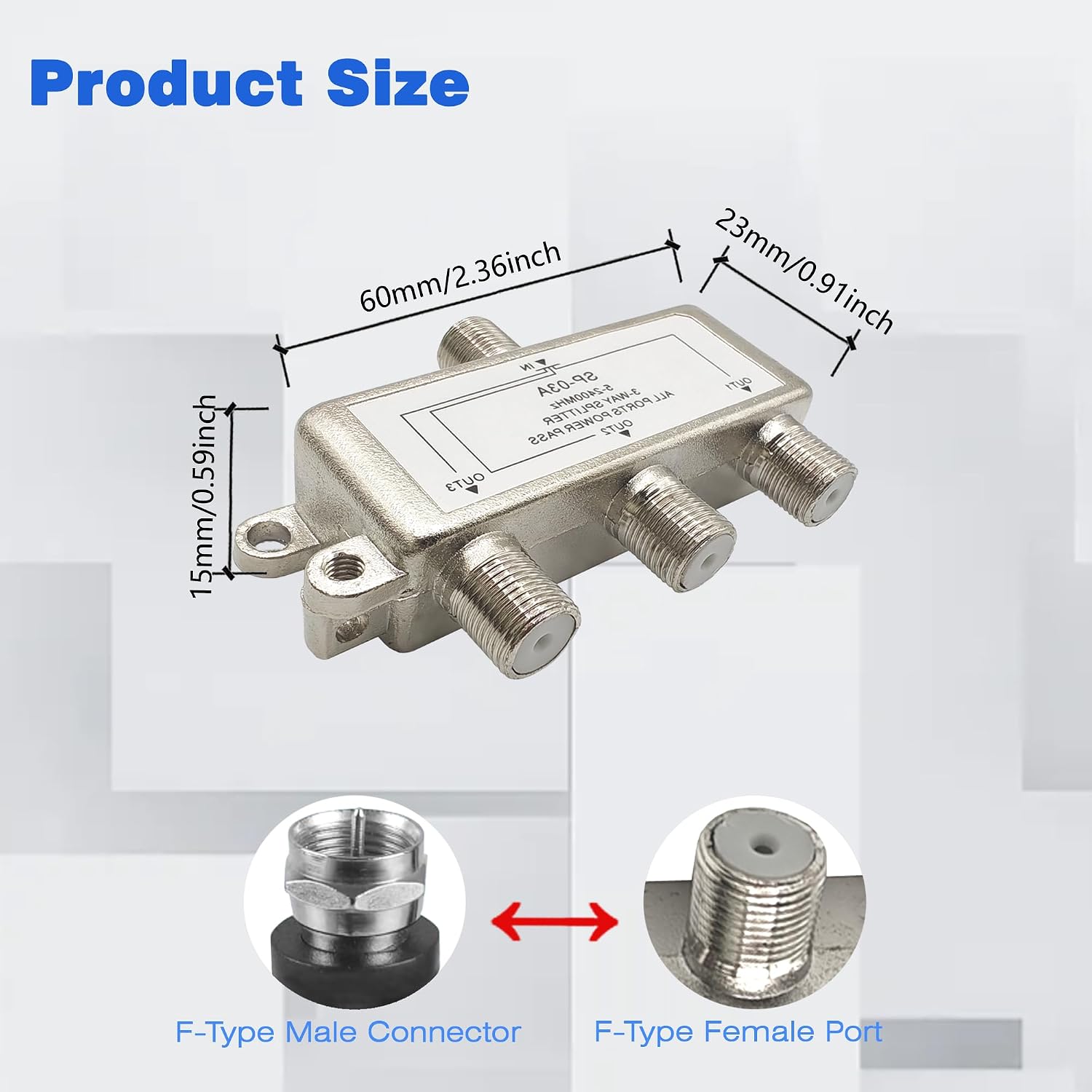 3 Way Coaxial Cable Splitter TV Splitter for RG6 RG9 Satellite HDTV 2PCS