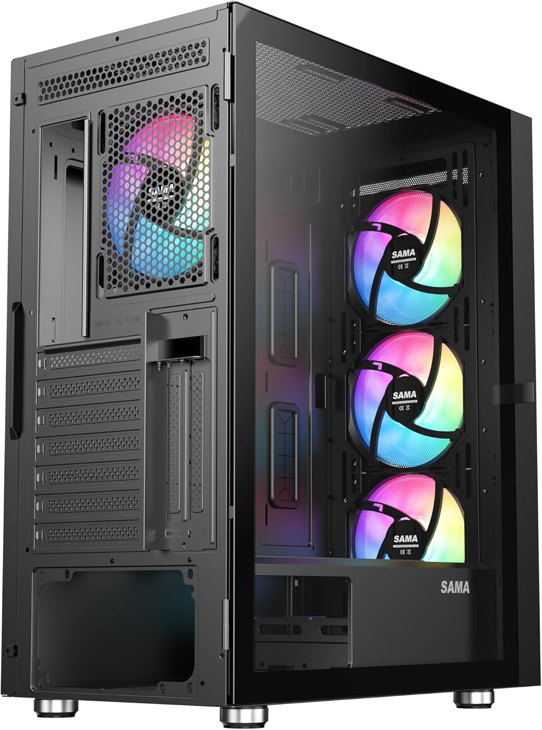SAMA 3509 PC Case with hinged tempered glass side panel open
