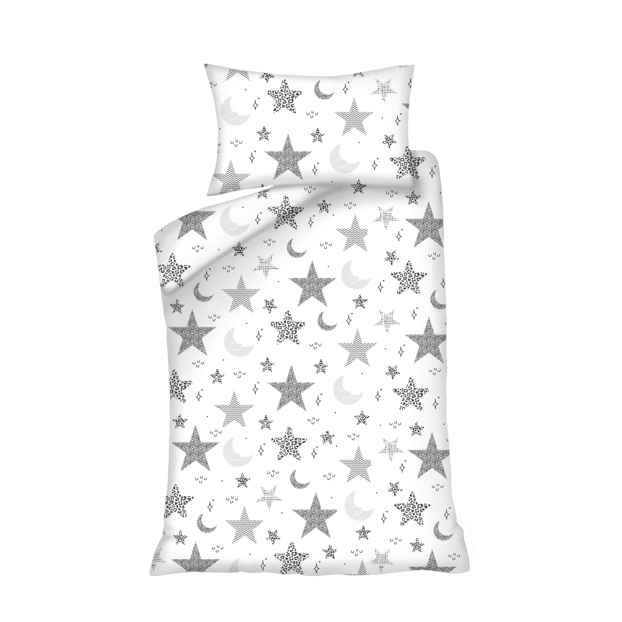 Hajran Linen 2 Pcs Baby Cot Duvet/Quilt Cover Set 100% Pure Cotton | 1 Duvet/Quilt Cover (120 x 90 cm) & 1 Pillowcase (40 x 60 cm) | Breathable, Soft, Comfy Duvet Cover (Moon & Stars,120x90 cm)