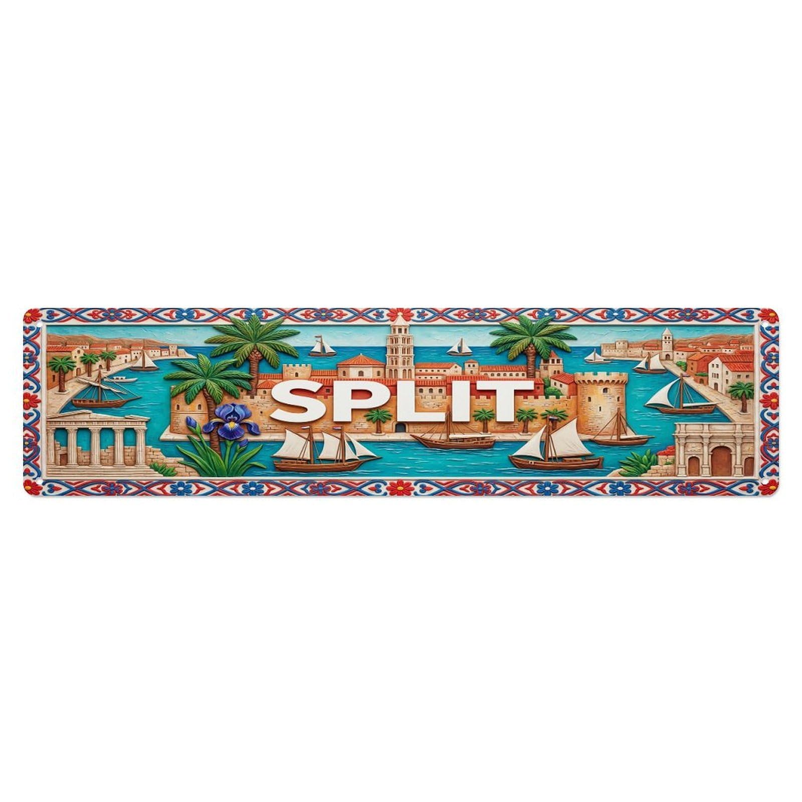 Cwbufd Vintage Style Vintage Split Croatia Flag Pattern Vintage Metal Tin Sign Plaque Wall Decor For Cafe, Club Bar, Office, Garden Metal Poster 4X16inch