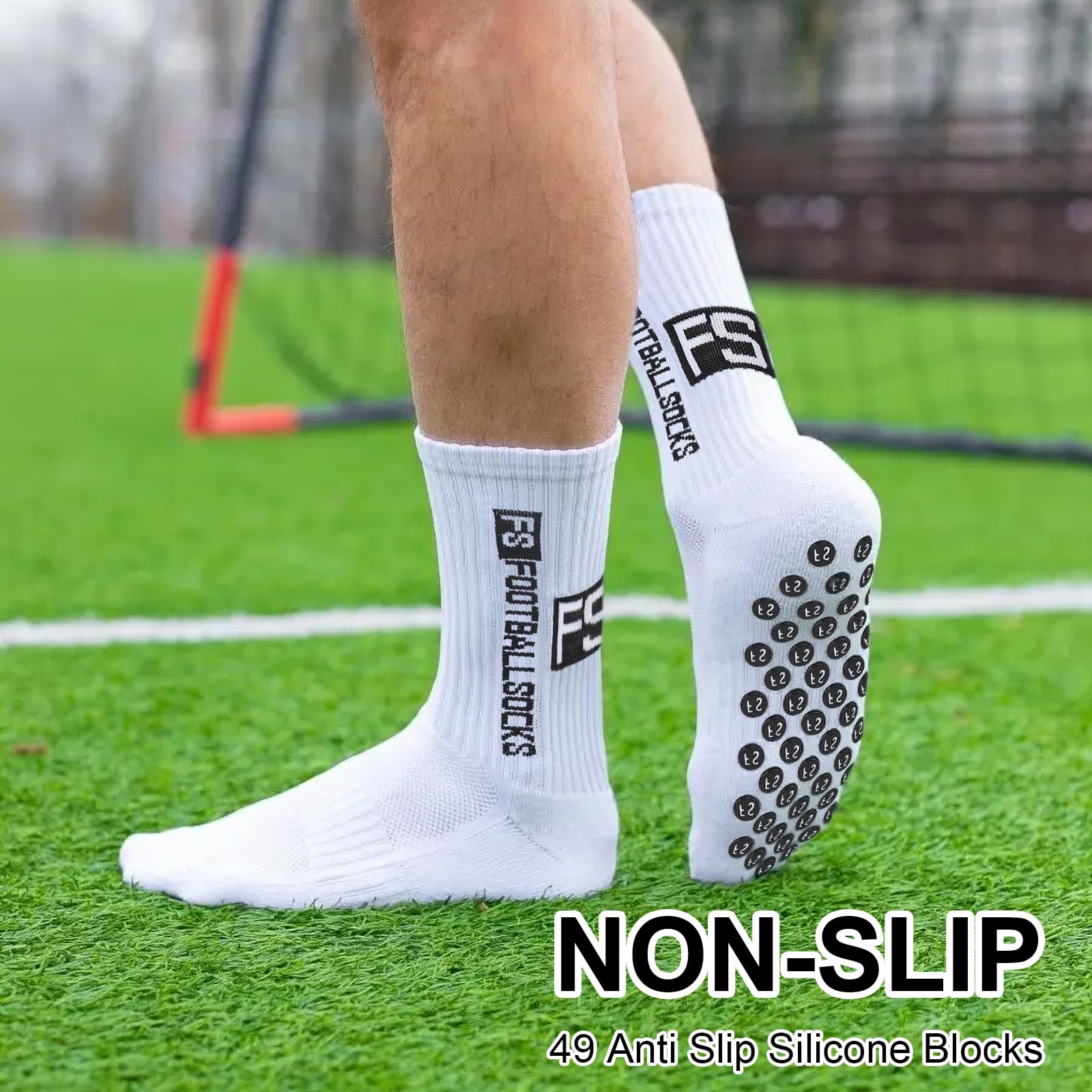 Lot de 3 paires de chaussettes de football antidérapantes pour homme, femme et enfant - Tailles 39-46 - Chaussettes de football antidérapantes pour football, basketball, course, respirantes - 5