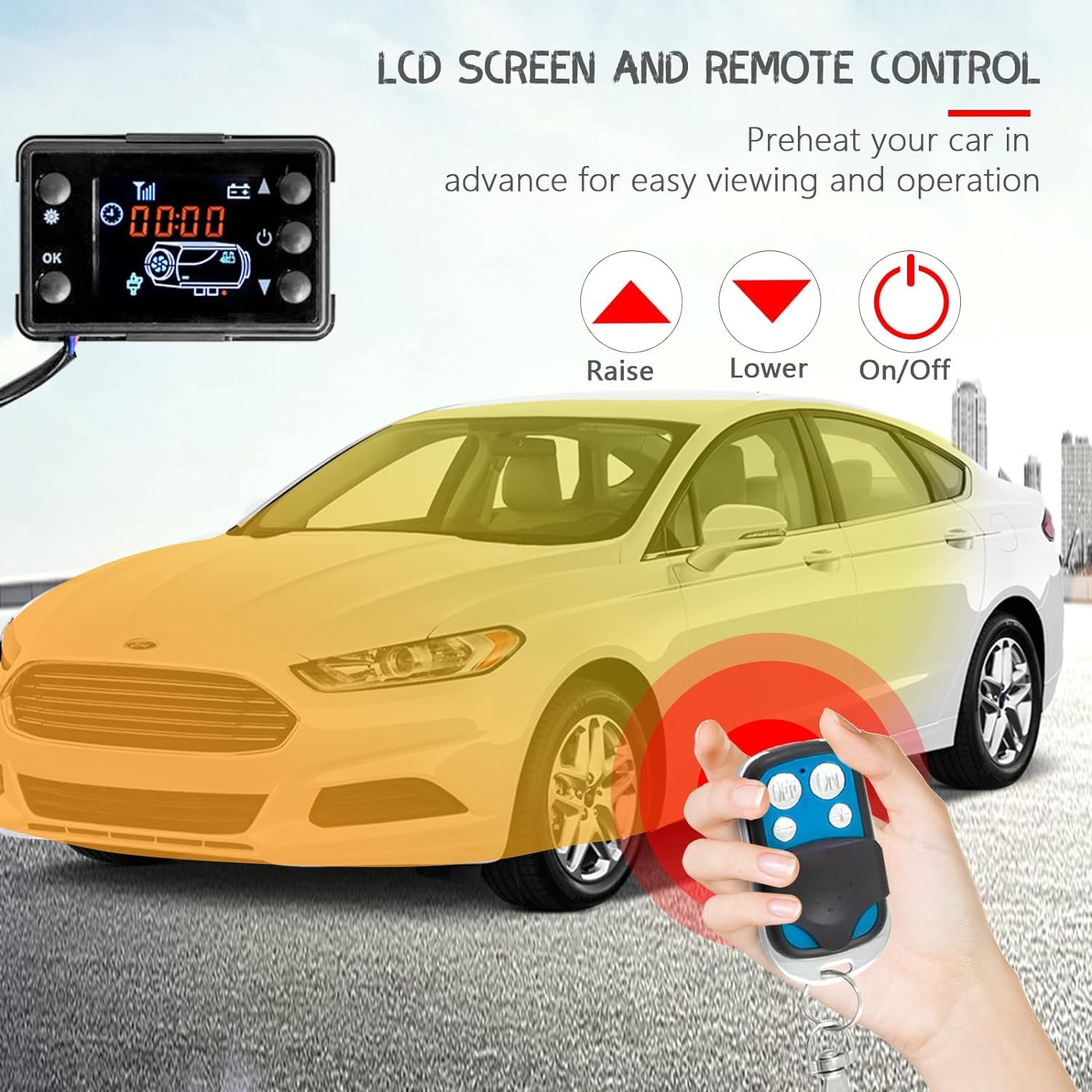 5 kW Nagrzewnica powietrza Diesel, 12 V Ogrzewanie postojowe Diesel Nocne ogrzewanie z termostatem Monitor LCD Tłumik Do Samochodów Ciężarowych Łodzi Przyczepy kempingowej Przyczepy Kamperów (Czerw