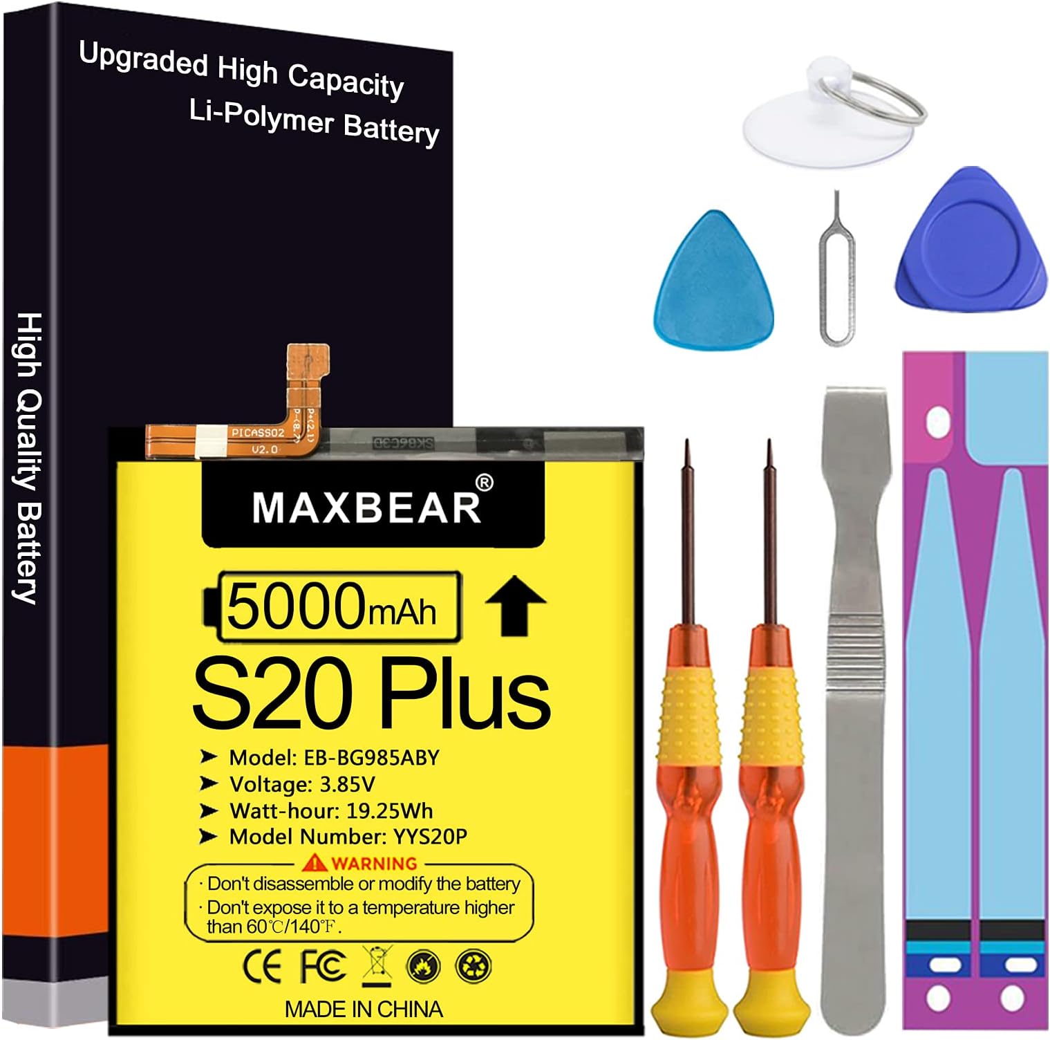 Galaxy S20 Plus Battery, (Upgraded) MAXBEAR 5000mAh 3.85V Li-Polymer Replacement Battery EB-BG985ABY for Samsung Galaxy S20 Plus SM-G985 SM-G985F S20+ 5G with Repair Tool Kit