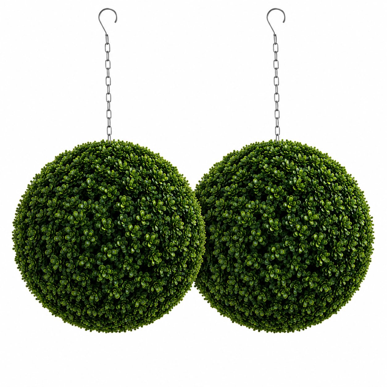 Metro Garden® Artificial Hanging Topiary Ball Set of 2, 45cm Faux Boxwood Plant with Chain, UV Resistant Outdoor Garden Décor for Patio, Wall & Fence Decoration