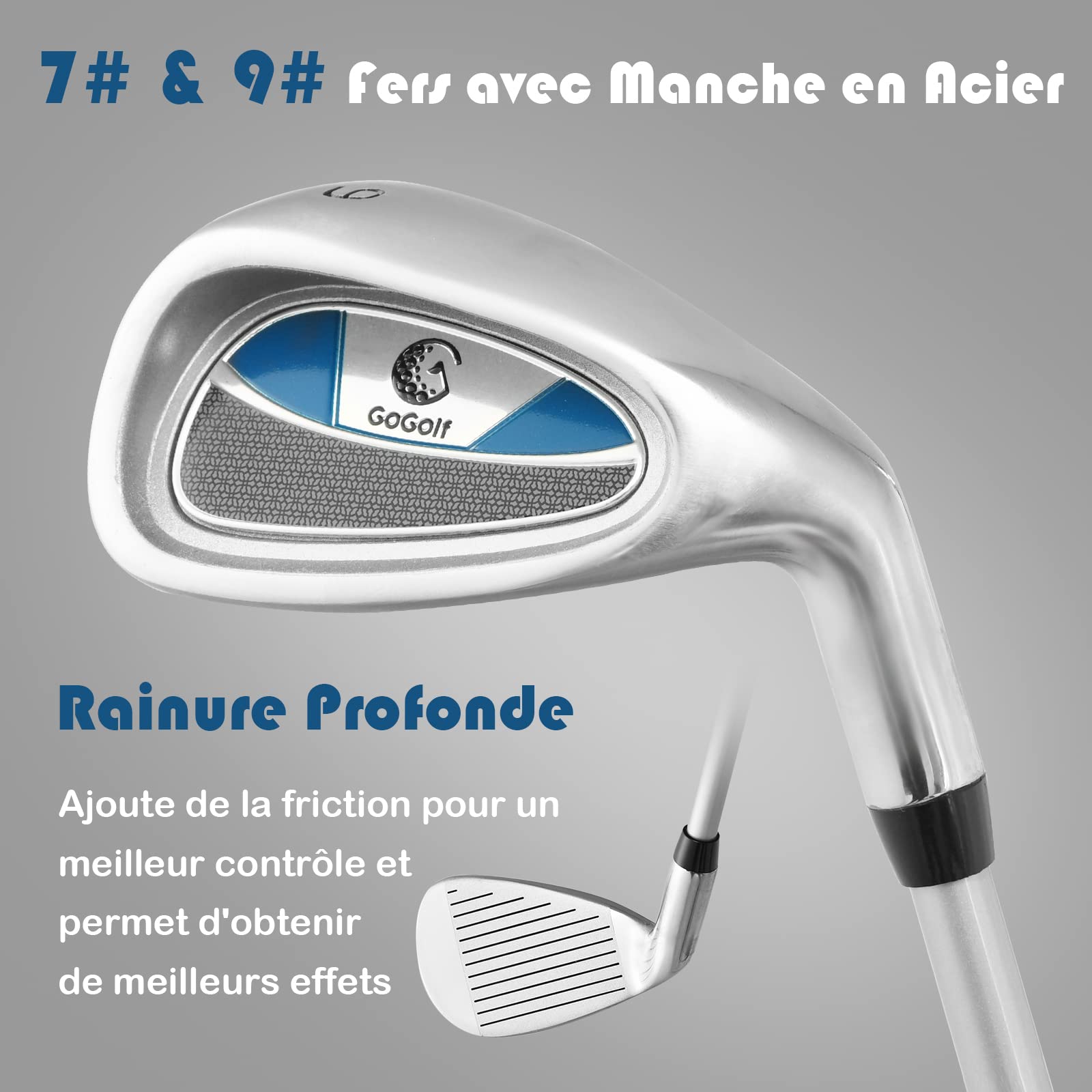 GOPLUS Ensemble Club de Golf Complet en 5 Pièces, Club 3# en Bois & 7# et 9# en Métal & Putter & Sac à Trépied, Idéal pour Enfant, Adolescents, Débutants, Garçons, Filles, Amateur, Bleu