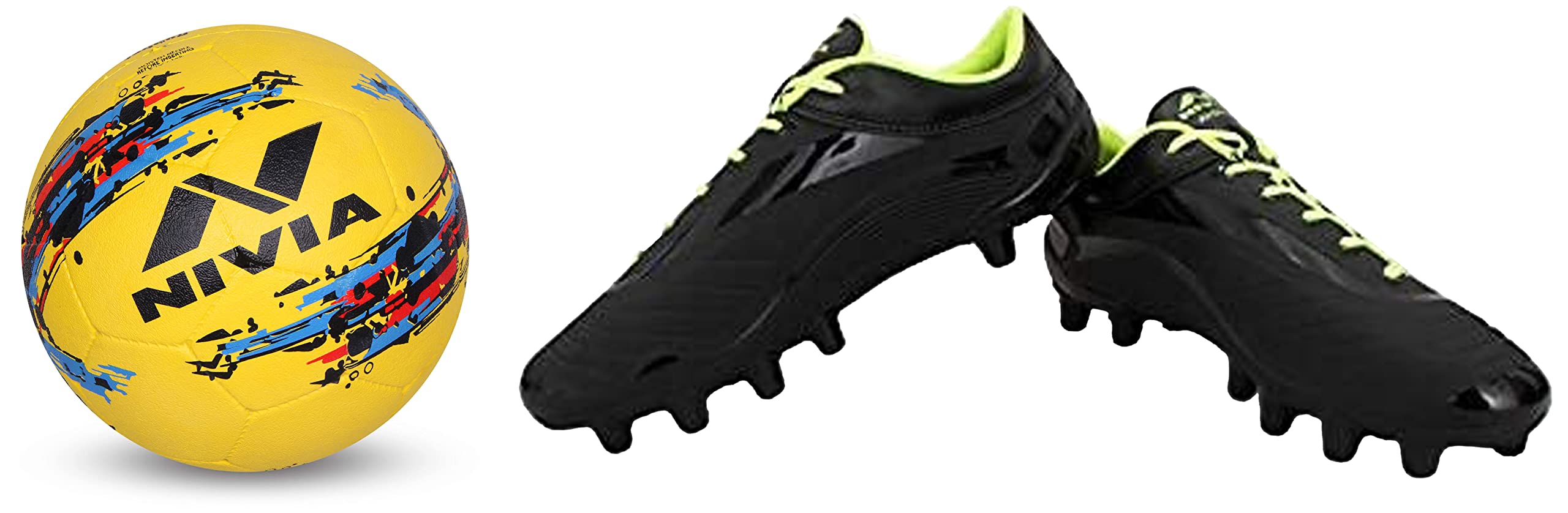 Nivia Storm Football - Size 5 (Yellow), Rubber & 1229BK Airstrike Football Stud for Mens (Black Green)-picture-32
