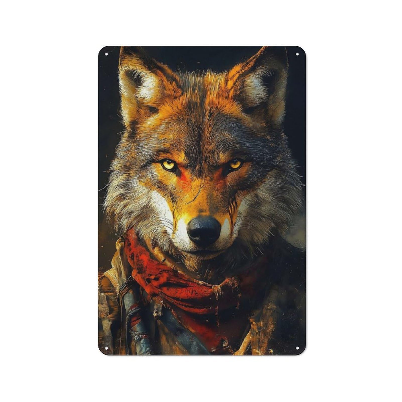 Junmoney Style-14-1 Metal Plaque 30X20cm With Wolf Portrait Animal For Pub Or Café, Retro Decor, For Pub Decor Enthusiasts Refreshing A Room In Autumn