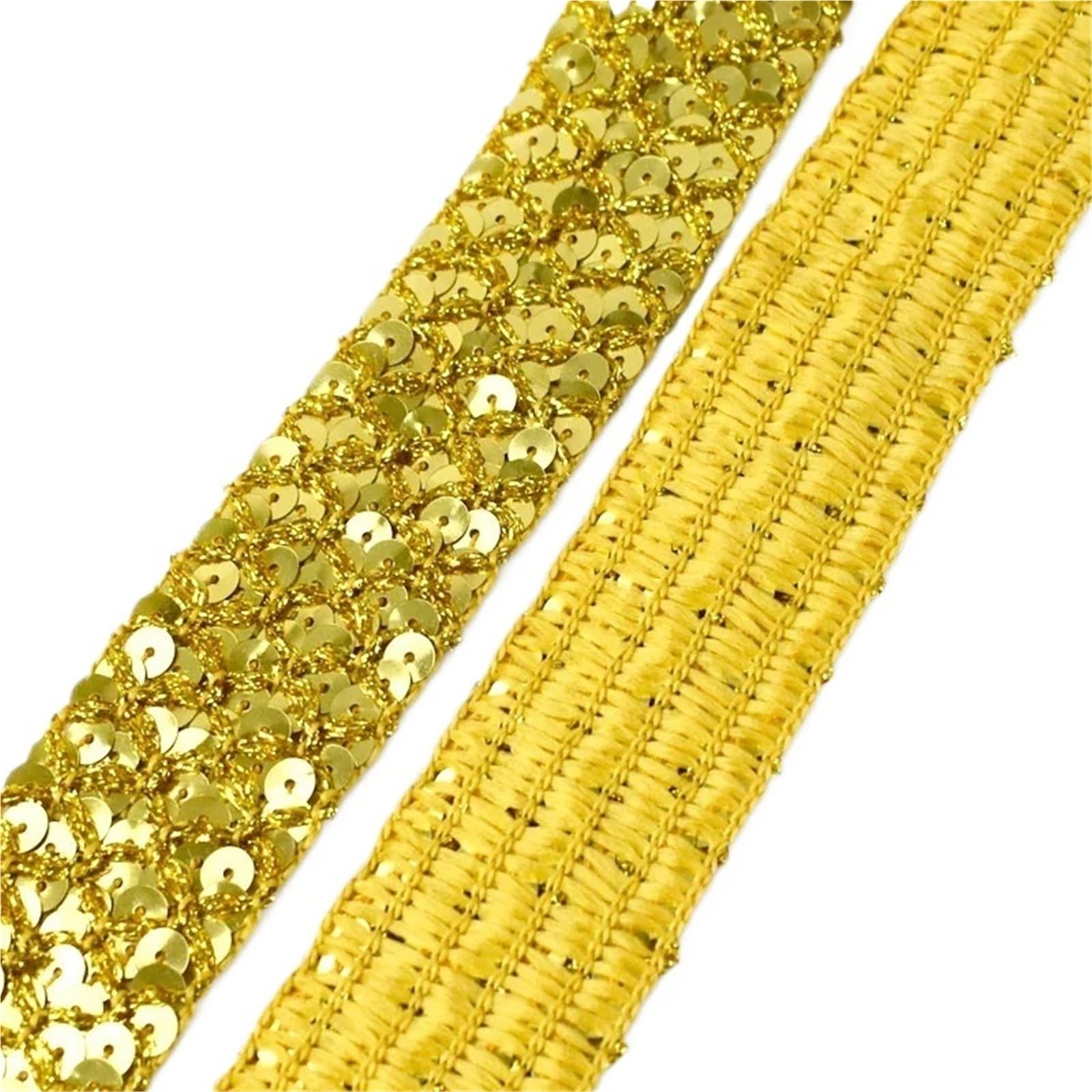Wstążka z cekinami, Koronka z cekinami Wielokolorowe 15/20/35 mm x 2/4/12 M do odzieży Taniec DIY Craft(Light Gold,35mm-12Meters)