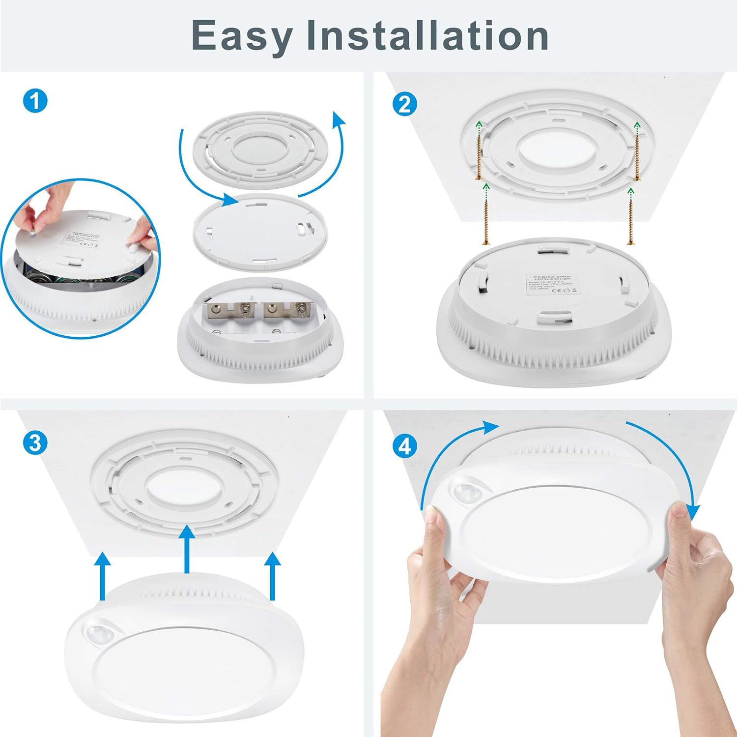 LINEWAY Motion Sensor Ceiling Light Battery Operated Ceiling Light 7.5inch 400lm/200lm Indoor Motion Activated LED Ceiling Light for Indoor Closet Shed Pantry Basement Garage