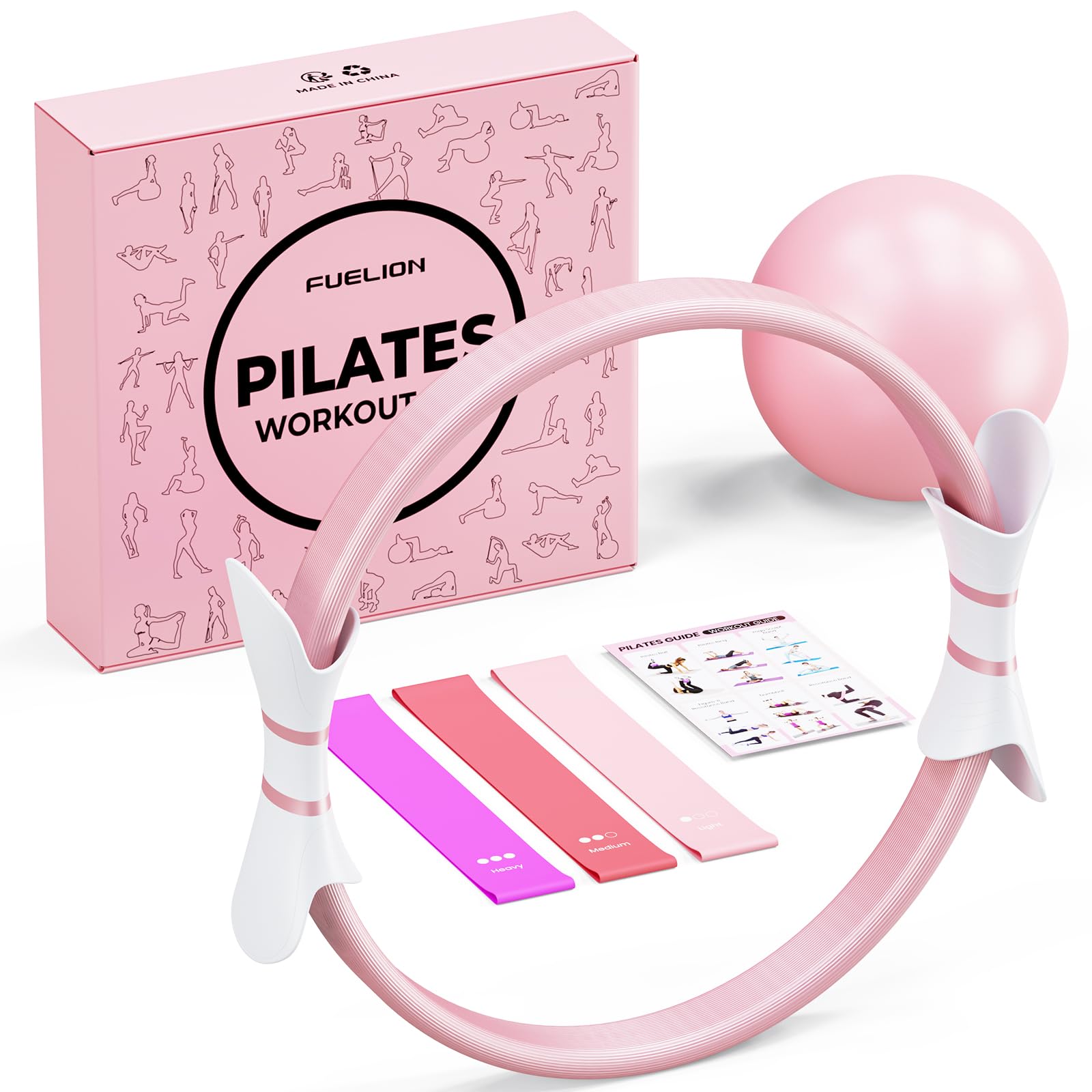 Fuelion Pilates Ring Set Pilates Kit with 14" Magic Circle Dual Padded Handles,9.8" Mini Ball,3 Resistance Bands(15, 25, 35 lbs),Pump&Workout Guide,Pilates Equipment for Strength,Flexibility,Toning — image 1