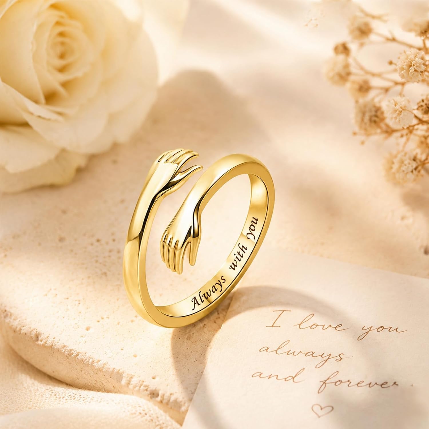 Sterling Silver Hug Ring for Women Teen Girls Adjustable Love Promise Ring Inspirational Friendship Open Ring Hope Love Heaven Promise Friendship Rings Mothers Day Birthday Gift for Daughter Granddaughter Mom Wife Sister Best Friend