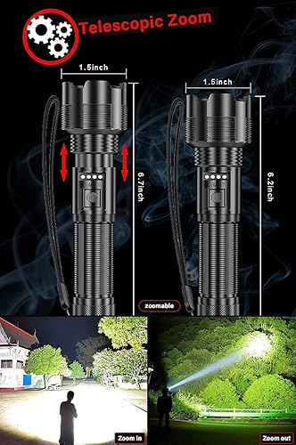 Miniatura 6 de Linterna táctica LED recargable de alta luminosidad 8000 lúmenes XHP50 súper brillante linterna LED con batería de 2200 mAh zoom IPX6 impermeable 5