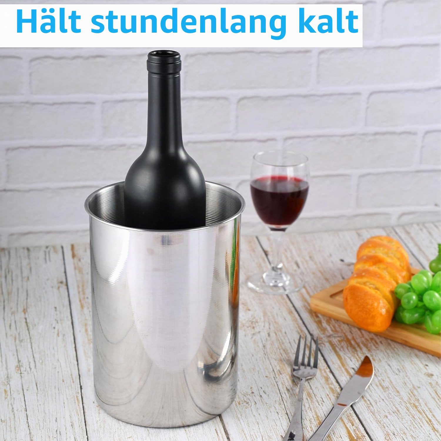 6er Set Stapelbarer Verdickter Edelstahl Eiskübel 750 ML Kühlkübel für Wein, Bier & Champagner, Metall Eiskübel für Partys, Garten-BBQs & Bars (18 cm H x 14.5 cm B)