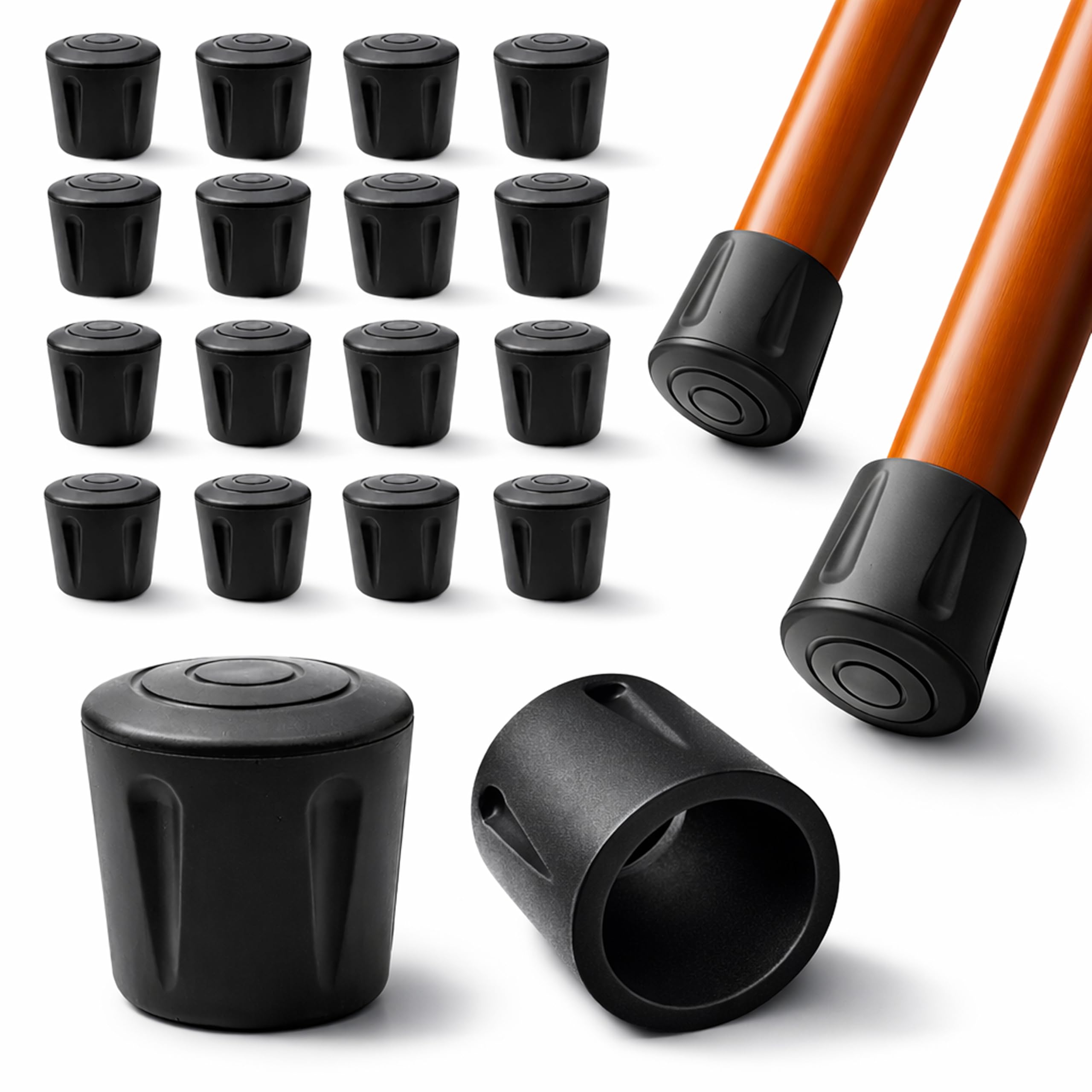 Ajile - 16 pcs - Protection Pied de Chaise et Table – Patins épais Antidérapants et Résistants - Embout à insérer - Protège Sols et Meubles - Tampon en Caoutchouc Noir Ø22 mm - Fabriqué en Europe