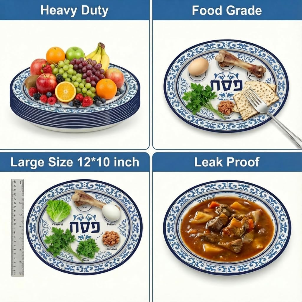 Dereinwo 50 Pcs Passover Seder Oval Plates and Napkins Disposable Paper Plates and Napkins for Pesach and all Seder