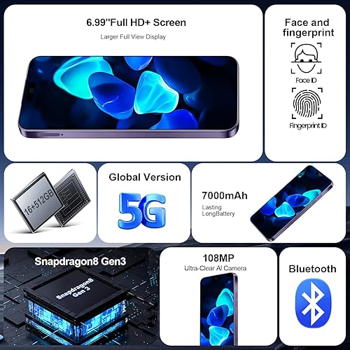 Miniatura 5 de Teléfono celular 16PROMA X 5G, teléfono celular desbloqueado 16 GB+512 GBpantalla de 6.99 pulgadas68 MP+cámara de 108 MPbatería de 7000 mAh súper