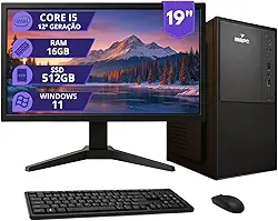 MRPC Computador Completo com Intel Core i5 12400F, 16GB DDR4, SSD 512GB, Monitor 19 HD, Windows 11, Kit Teclado e Mouse, Fonte 200W