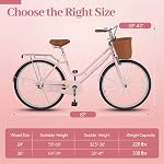 Goplus Beach Cruiser Bike for Women, 24/26 Inch Commuter Bicycle w/Basket, Rear Rack, Bell, Low Step Through Frame, Adjustable Seat, City Bike for Teens, Adults, Ladies