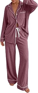 LILLUSORY Women's Long Sleeve Pajama Sets Lounge 2 pieces 2026 Fall | Soft Button-Down Top & Comfortable Drawstring Pants with Pockets, Fall and Winter Casual Outfits