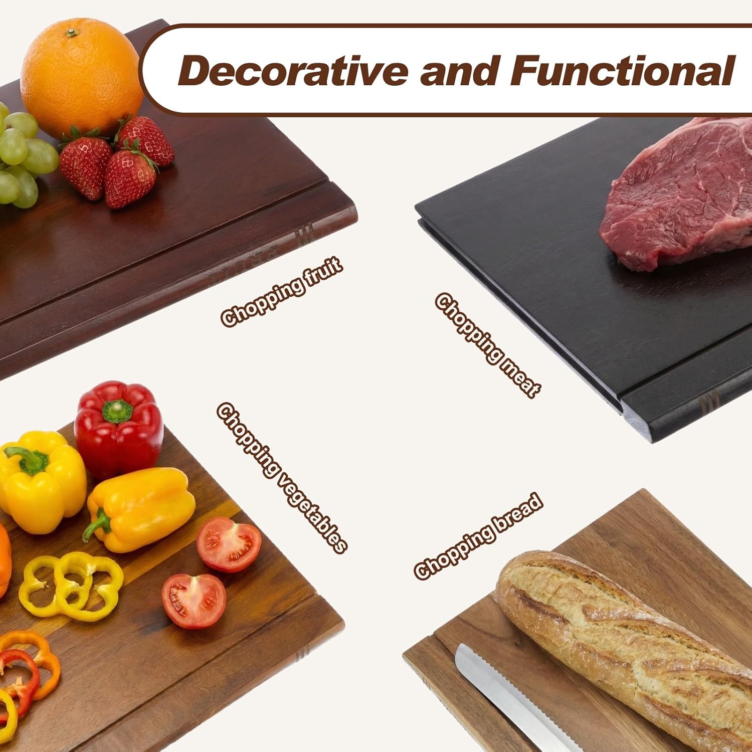 4 Pcs Acacia Wood Book Cutting Boards Set with Wooden Bookend Holder Book Shaped Solid Wood Cutting Board for Kitchen Fruits Vegetables Meat Fish Cheese Bread(Standard)
